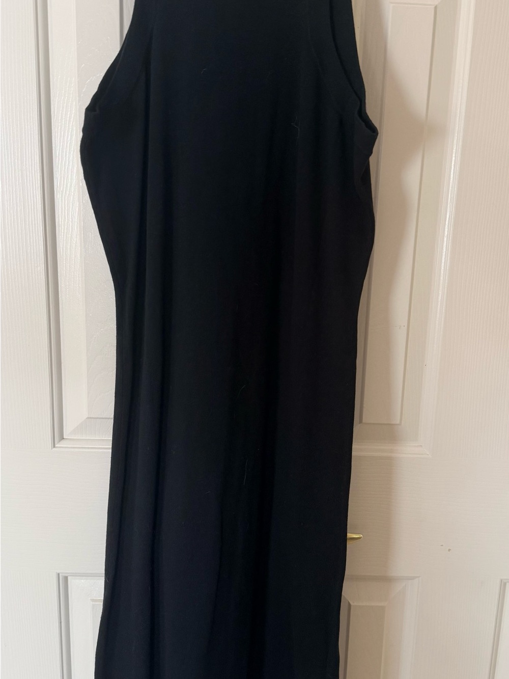 Hope & Henry Minimalist Black Midi Body Con Dress with Bow on Shoulder - Picture 5 of 5